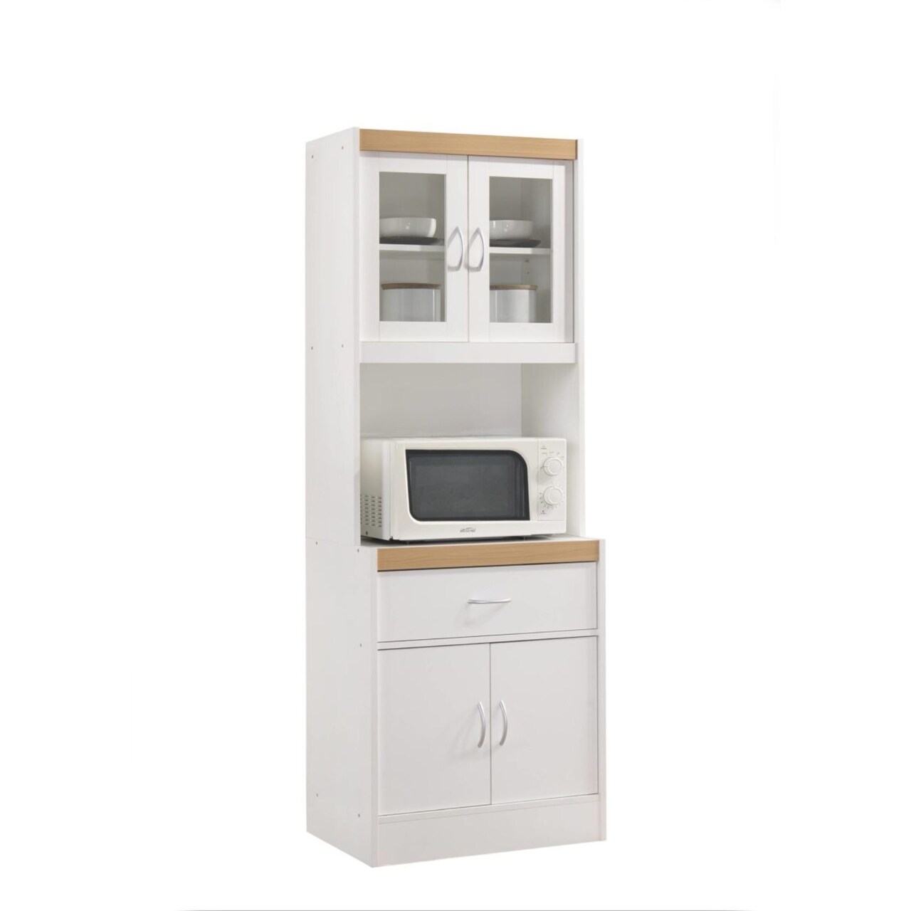Contemporary Home Living 70.75" White Kitchen Cabinet with One Pull-Out Drawer